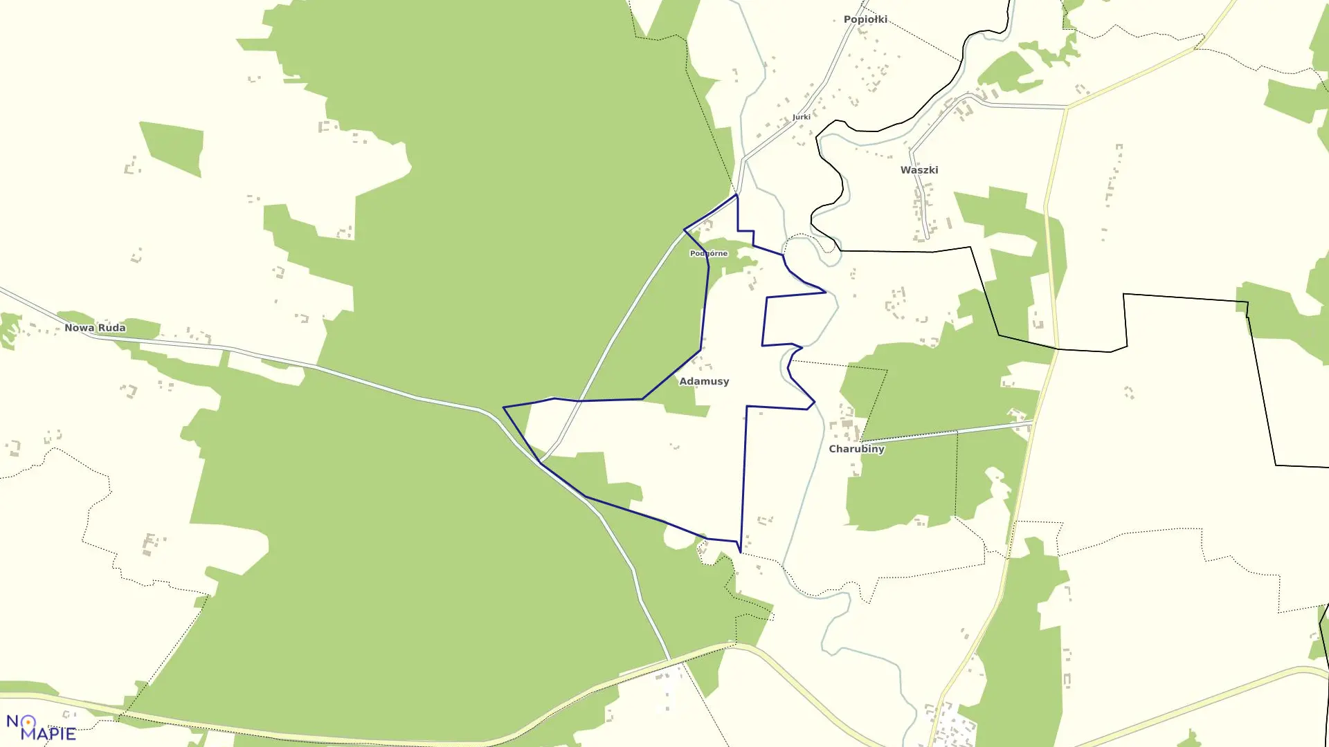 Mapa obrębu Adamusy w gminie Turośl