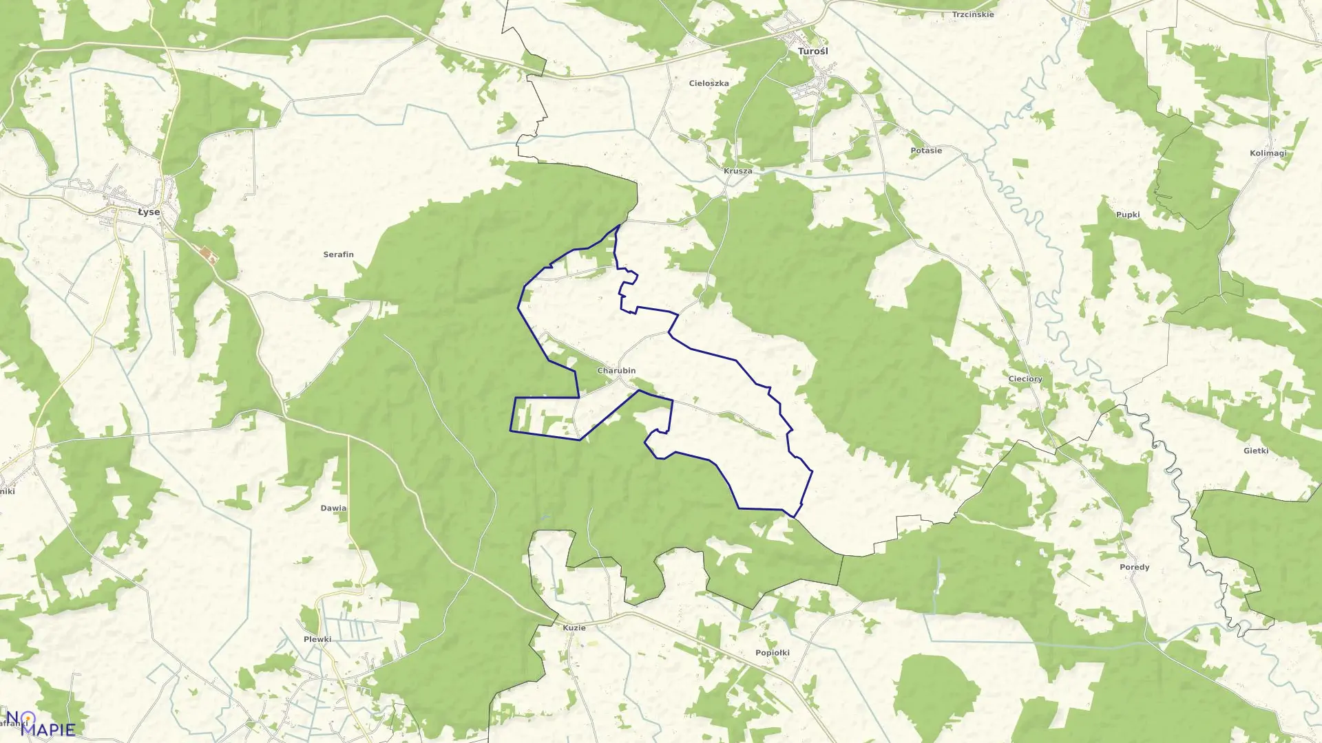 Mapa obrębu Charubin w gminie Turośl