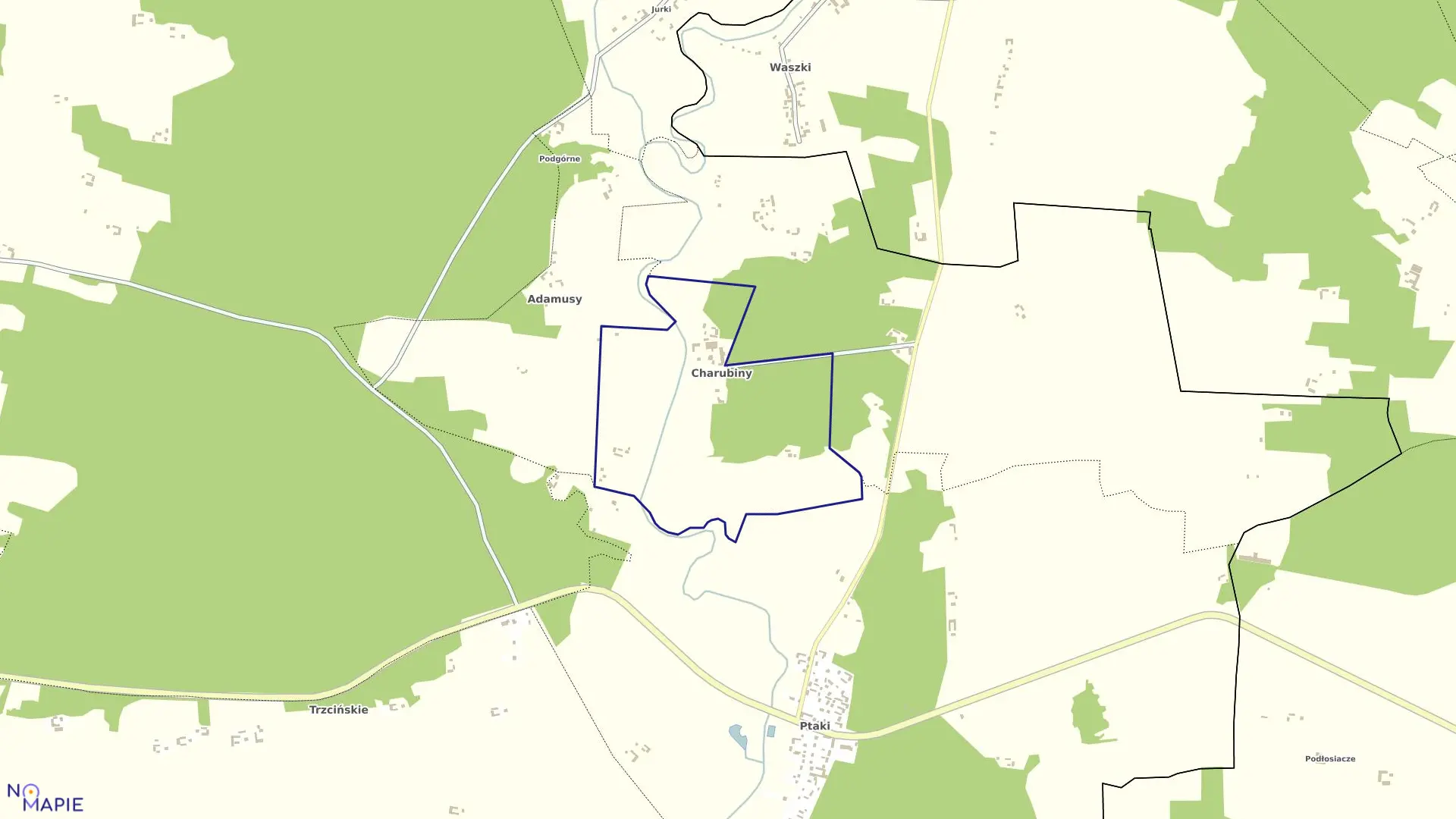 Mapa obrębu Charubiny w gminie Turośl