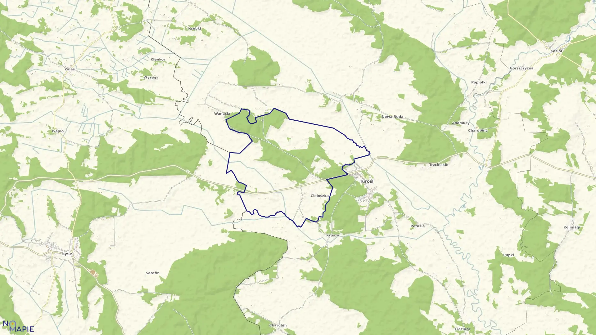 Mapa obrębu Cieloszka w gminie Turośl
