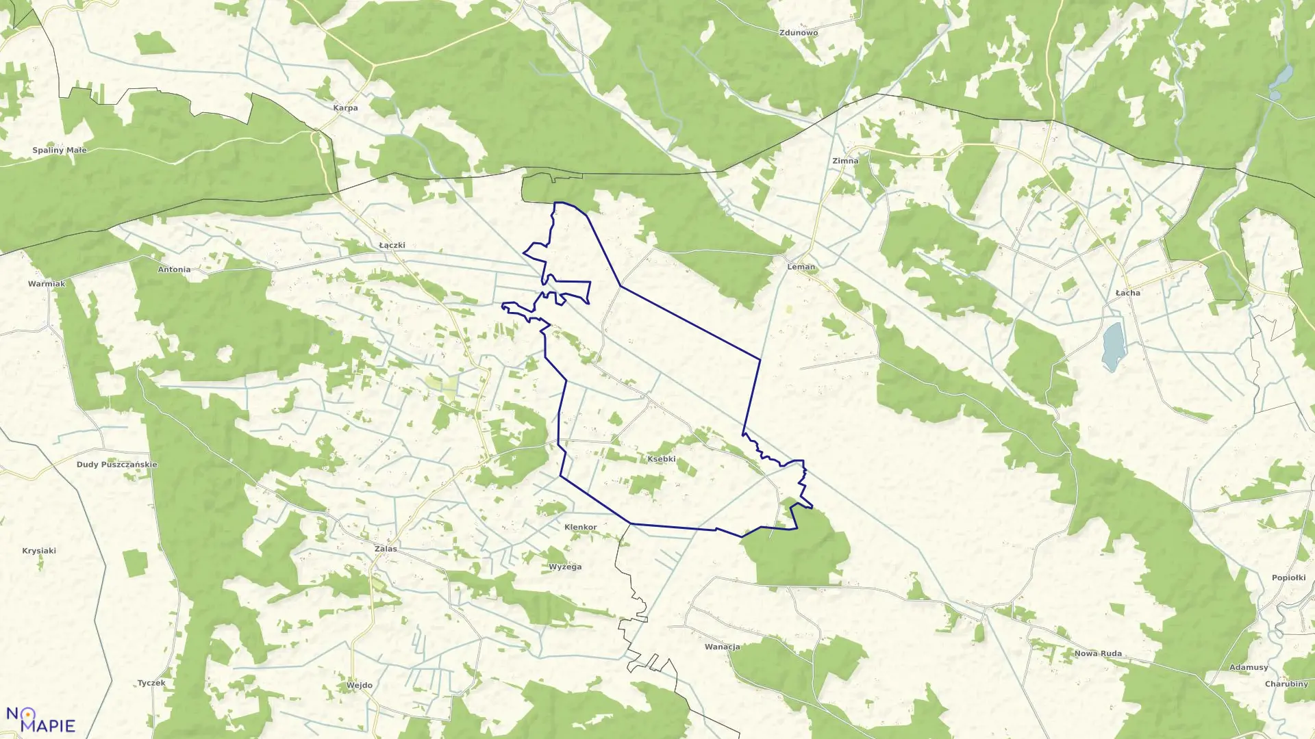 Mapa obrębu Ksebki w gminie Turośl