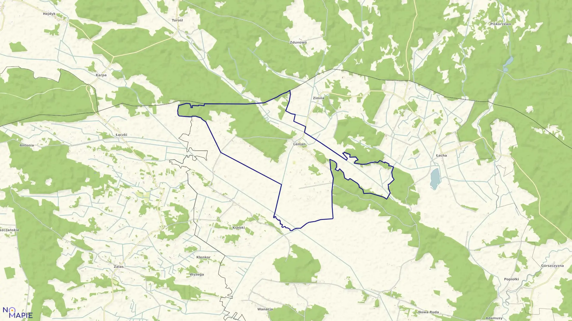 Mapa obrębu Leman w gminie Turośl