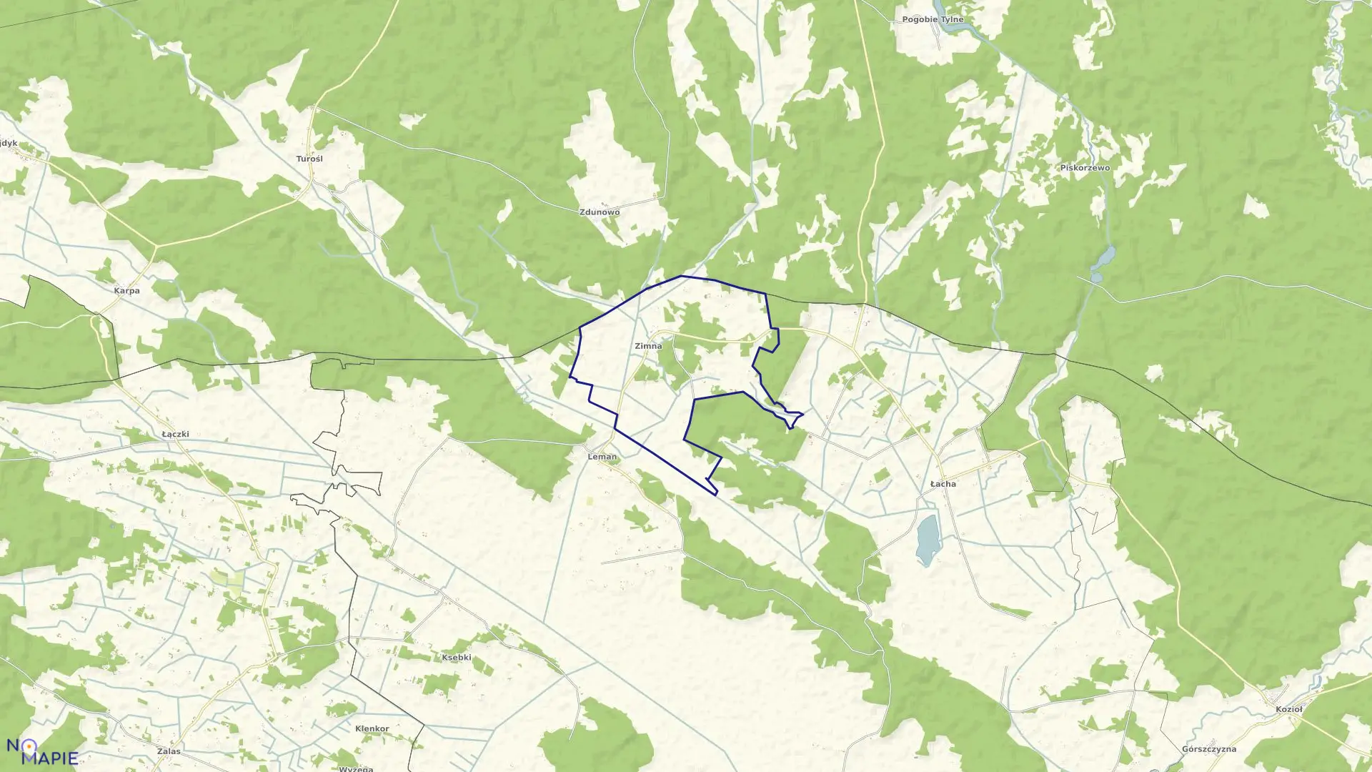 Mapa obrębu Zimna w gminie Turośl